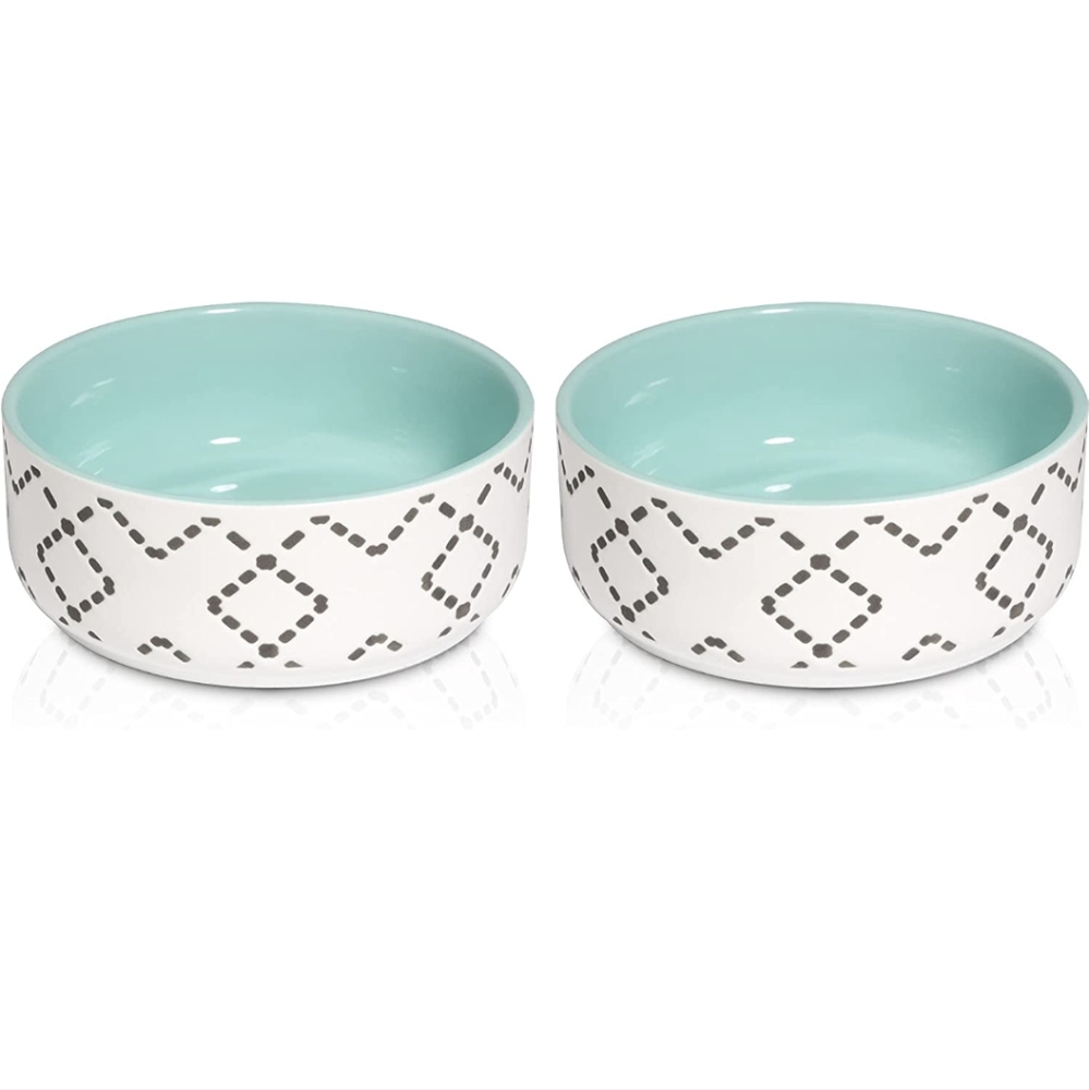 2 Blue or Pink Modern Ceramic Cat Bowl